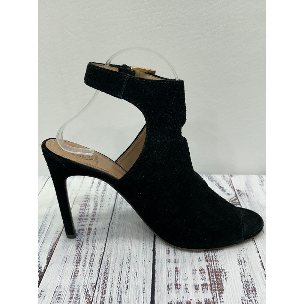 Tory Burch Women's Black Leather Brittania Peep Toe Suede Bootie Size 8.5M‎